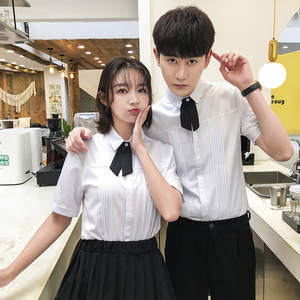 QC119*可拆卸领结男潮短袖衬衫男女服务员餐厅服务员工作服P40图片
