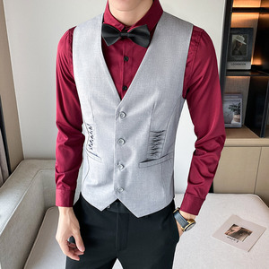 LT804*男商务褶皱短款V领马甲夜店酒吧餐厅KTV潮工作服P50图片