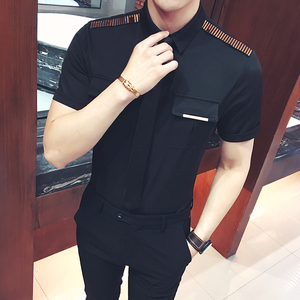 YC031-Q型男空少服短袖衬衫夜店KTV理发师可定制LOGO衬衣工装P45图片