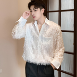QS091*长流苏演出服型男舞台表演服长袖衬衫宽松P65，男装衬衫，星座717A