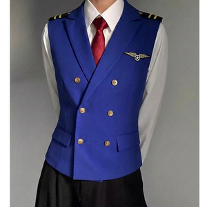 QS758*宝蓝色翻领空少肩章马甲 男女同款多色双排扣马甲P50,男装背心/马甲,星座717A