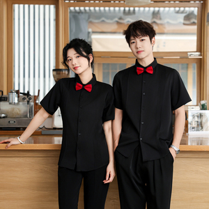 QC144*领结装饰男女同款KTV夜店酒吧服务员衬衫短袖工作服P40图片