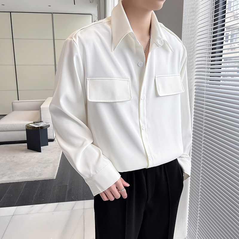 QS057*型男宽松小众长袖衬衫发型师帅气设计师款衬衣P65,男装衬衫,星座717A