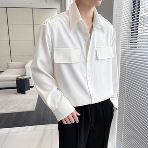 QS057*型男宽松小众长袖衬衫发型师帅气设计师款衬衣P65图片