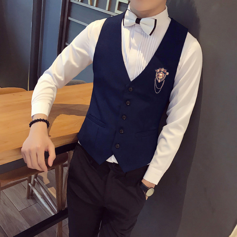 S8744-学院风单排扣夜店酒吧型男修身马甲外套P50图片