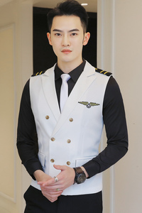 Y8758-Q型男双排扣空少服马甲外套夜店KTV酒吧马甲工装白色P50图片