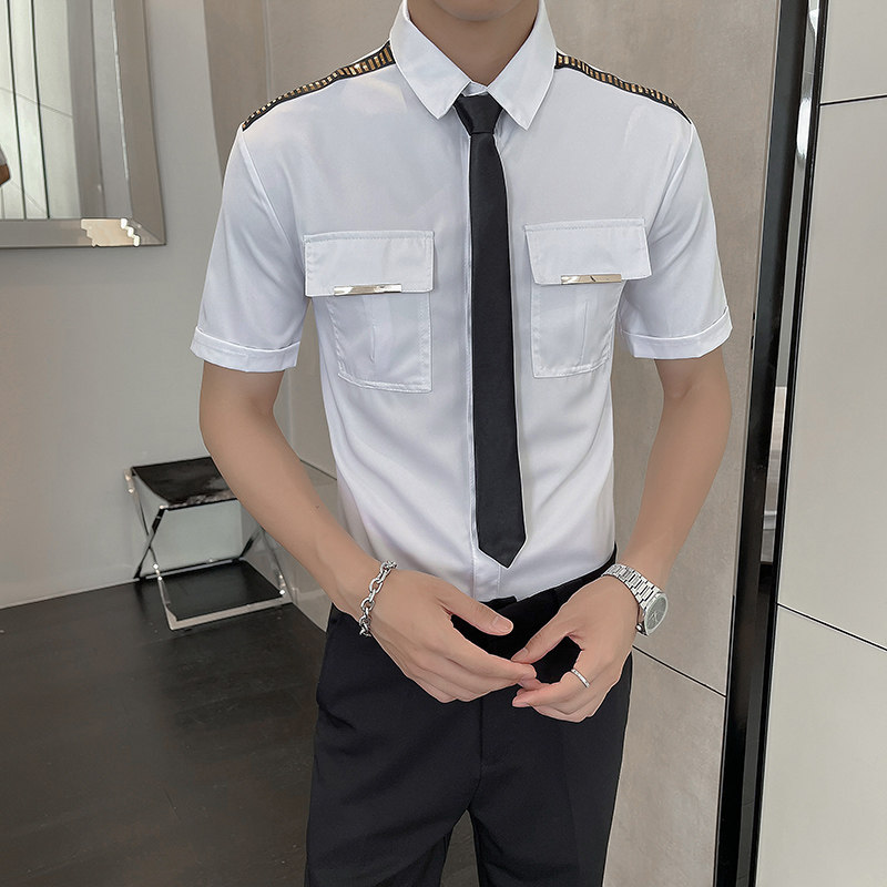 LT031*肩章装饰大口袋空少短袖衬衫酒店餐厅酒吧工作服P40,男装衬衫,星座717A