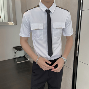 LT031*肩章装饰大口袋空少短袖衬衫酒店餐厅酒吧工作服P40图片