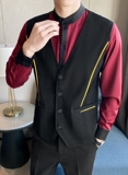 LT807*男马甲衬衫假两件灰色工作服酒吧夜店立领拼色衬衣P60，男装衬衫，星座717A