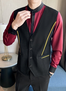 LT807*男马甲衬衫假两件灰色工作服酒吧夜店立领拼色衬衣P60图片