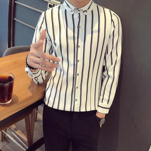 SC005-春季新款男学生青年寸衣大码发型师条纹衬衫工作服P45,2017春季学生搭配图片