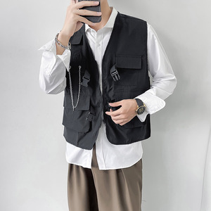QS023*男潮大口袋工装马甲外套男休闲轻奢小马褂P40图片