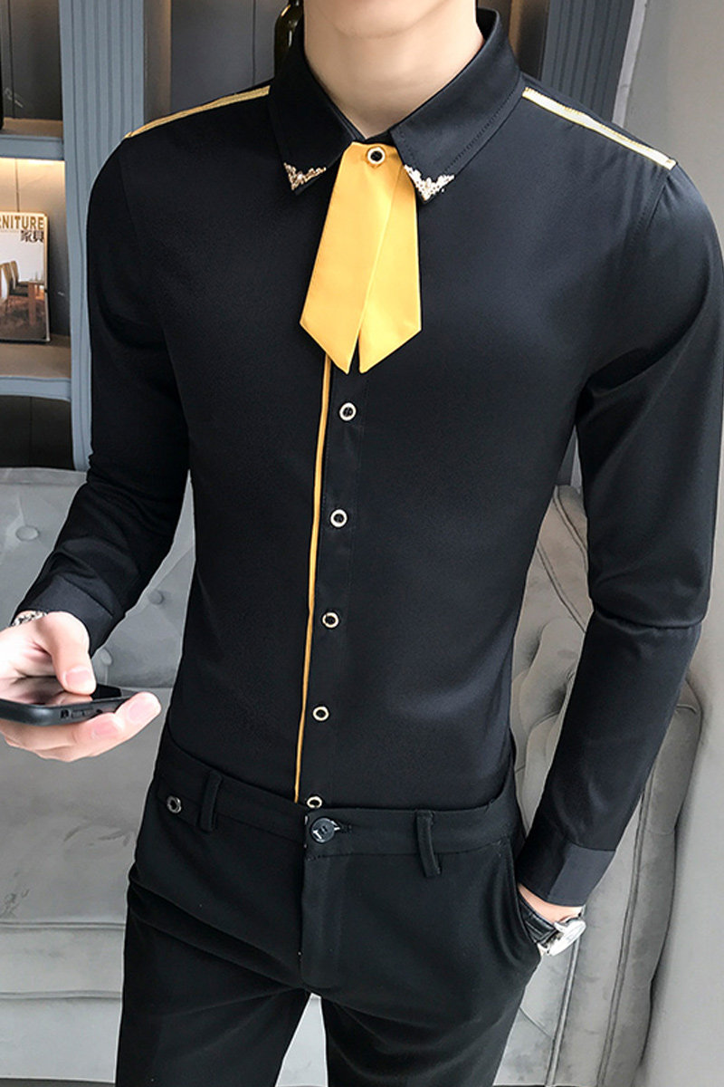 LT105-V型男可拆卸领结潮夜店风长袖衬衣酒吧KT工作服大码P50,男装衬衫,星座717A