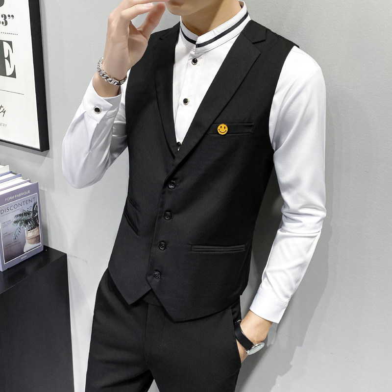LP811*新款男笑脸多口袋翻领单排扣休闲马甲服务员马甲外套P50图片