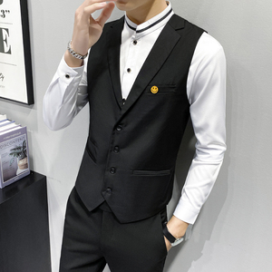 LP811*新款男笑脸多口袋翻领单排扣休闲马甲服务员马甲外套P50图片