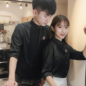 QC026-情侣纯色拉皱七分袖中袖衬衫男酒吧夜店工作服大码纯色P40图片