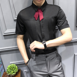 LT119-纯色领结男潮短袖衬衫少爷DJ衬衫伴郎发型师衬衣P45图片