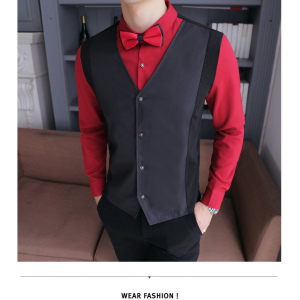 YC101-男潮假两件衬衫马甲两件套工作服大码营业员工装P50图片