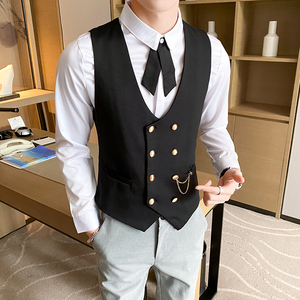 8734*新款链条装饰双排扣男休闲马甲酒吧工作服P50图片