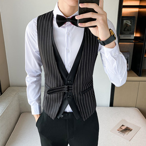 LT805*男青年条纹假两件马甲夜店酒吧KTV背心休闲工作服P50图片