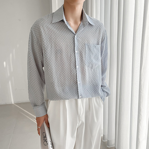 QS054*小众潮男提花长袖衬衫夜店发型师衬衫P60图片