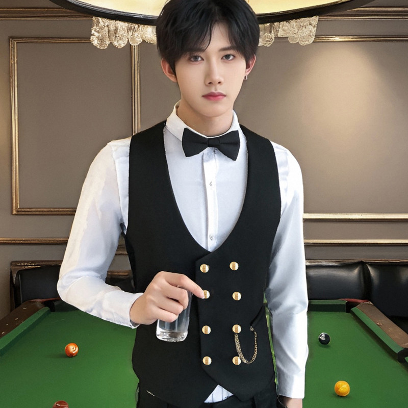 QS734*男潮纯色双排扣短马甲夜店桌球短V领马甲P50,男装背心/马甲,星座717A