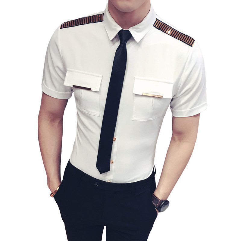 YC031-型男空少服短袖衬衫夜店KTV理发师可定制LOGO衬衣工作服P45,男装衬衫,星座717A