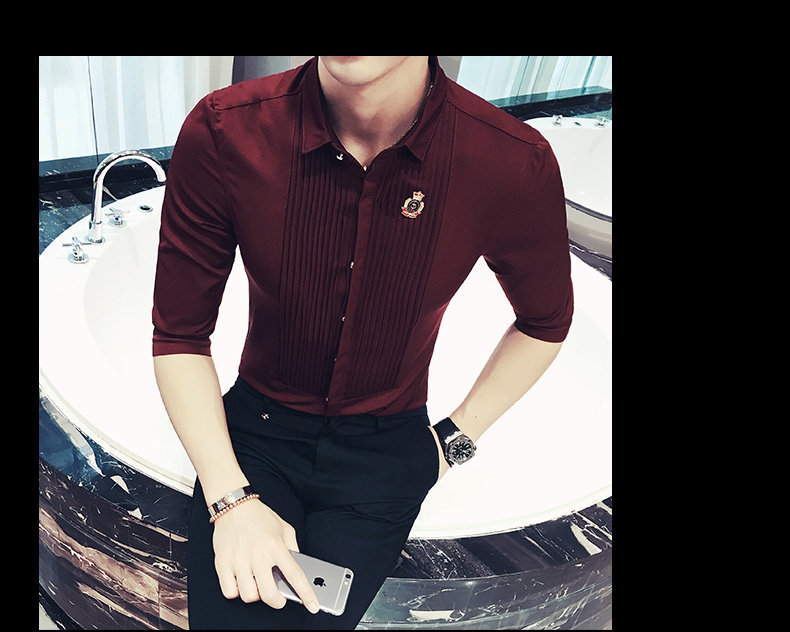 YC026-韩版修身宫廷风潮男中袖衬衫寸衣七分袖衬衣工作服大码P45,男装衬衫,星座717A