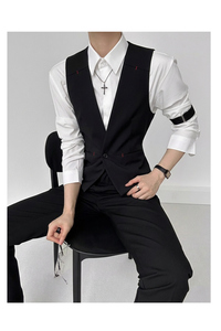 QS794*男黑色经典一粒扣V领短款马甲 酒吧马甲服务员马甲P50图片