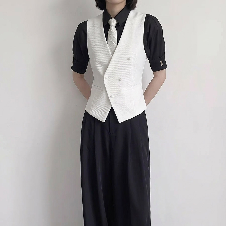 QS706*双排扣男女中性纯色短马甲，休闲马甲P50图片
