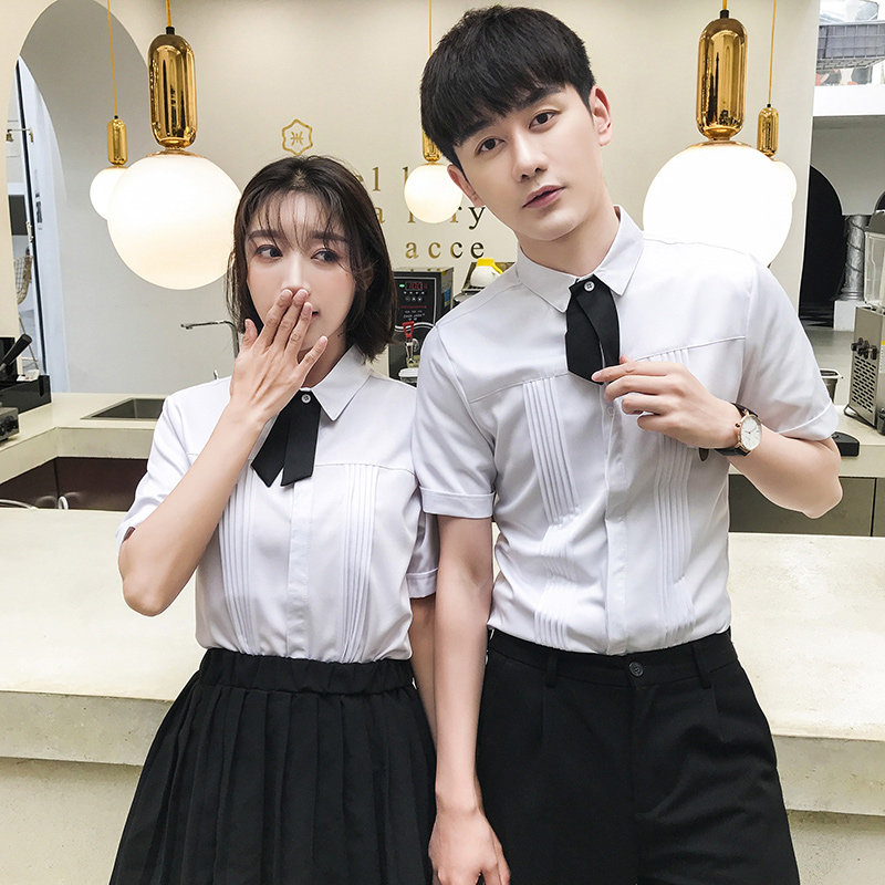 QC119*蝴蝶结情侣短袖衬衫酒吧KTV发型师男女款短袖衬衣工作服P45,男装衬衫,星座717A