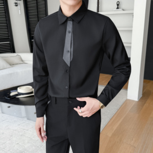 LT200*痞帅衬衫领带男潮流韩版修身帅气长袖衬衣餐厅KTV工作服P55图片