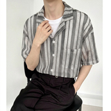 QS058*条纹短袖翻领针织衬衫P55，男装衬衫，星座717A