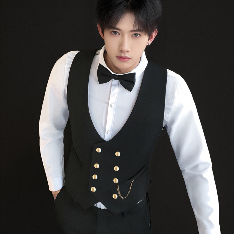 QS734*男潮双排扣短马甲台球室KTV夜店工作服马甲可定做LOGOP50，男装背心/马甲，星座717A