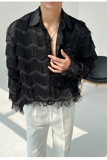 QS097*波浪长流苏男潮长袖衬衫宽松镂空衬衣演出服P45，男装衬衫，星座717A