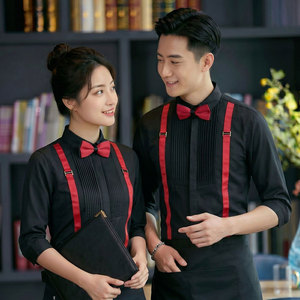 GZ077*法式七分袖男女同款衬衫餐厅酒吧夜店工作服送领结P50图片
