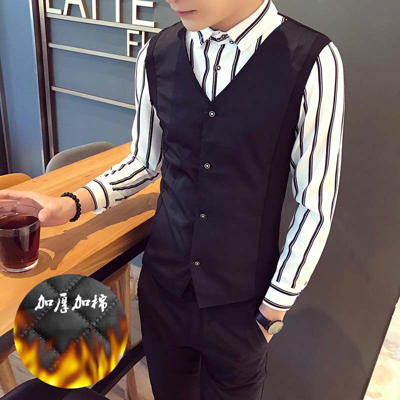 S8471*2024秋冬条纹马甲衬衫加棉加厚两件套夜店酒吧工作服P60,男装衬衫,星座717A