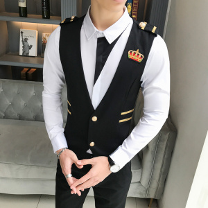 LP780-纯色小皇冠刺绣男士休闲马甲夜店酒吧发型师马甲工作服P45图片