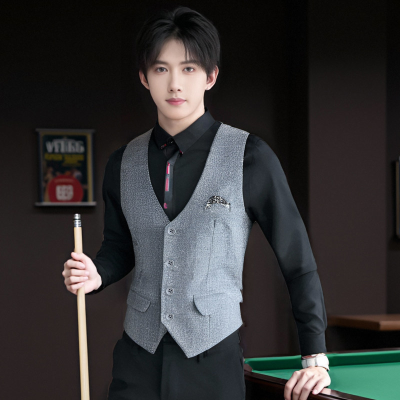 QS731*男韩版口袋布装饰餐厅服务员休闲马甲外套伴郎马甲P50,男装背心/马甲,星座717A