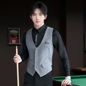 QS731*男韩版口袋布装饰餐厅服务员休闲马甲外套伴郎马甲P50图片