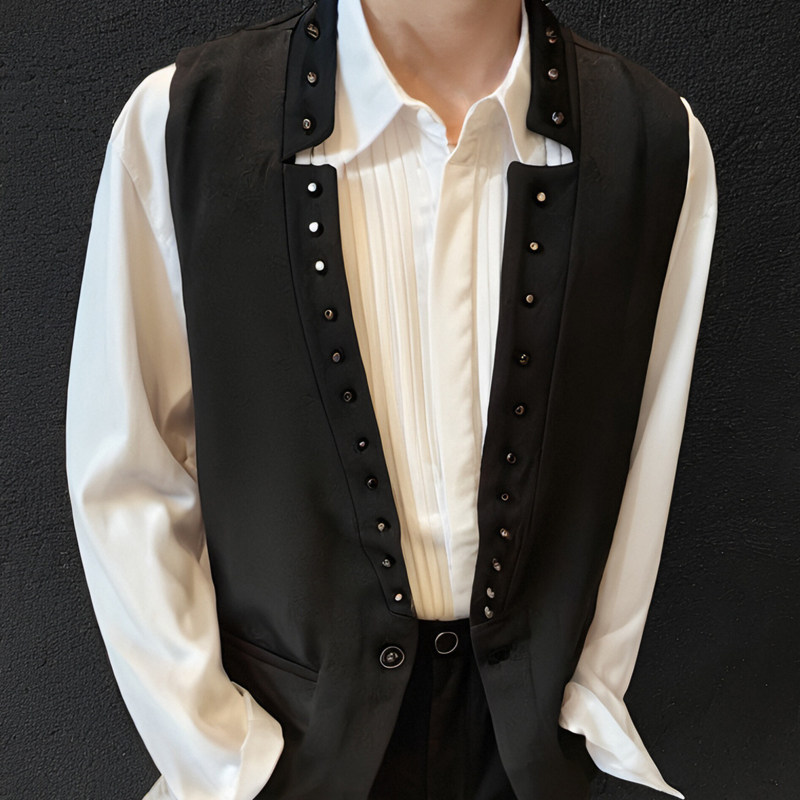 QS782*铆钉朋克风男短款马甲外套P48,男装背心/马甲,星座717A