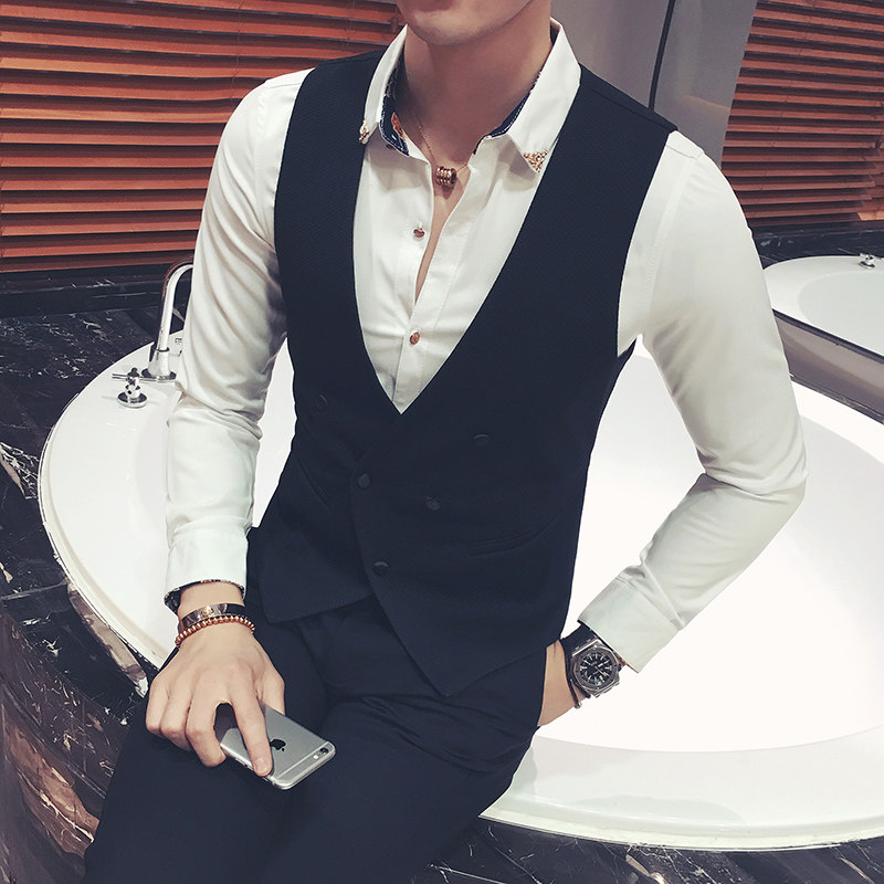 Y8706-V春季型男修身韩版双排扣KT服务生马甲工作服演出服大码P50,男装背心/马甲,星座717A