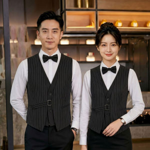GZ805*条纹假两件男女同款酒吧KTV餐厅工作服外套马甲P50图片 GZ805*条纹假两件男女同款酒吧KTV餐厅工作服外套马甲P50图片