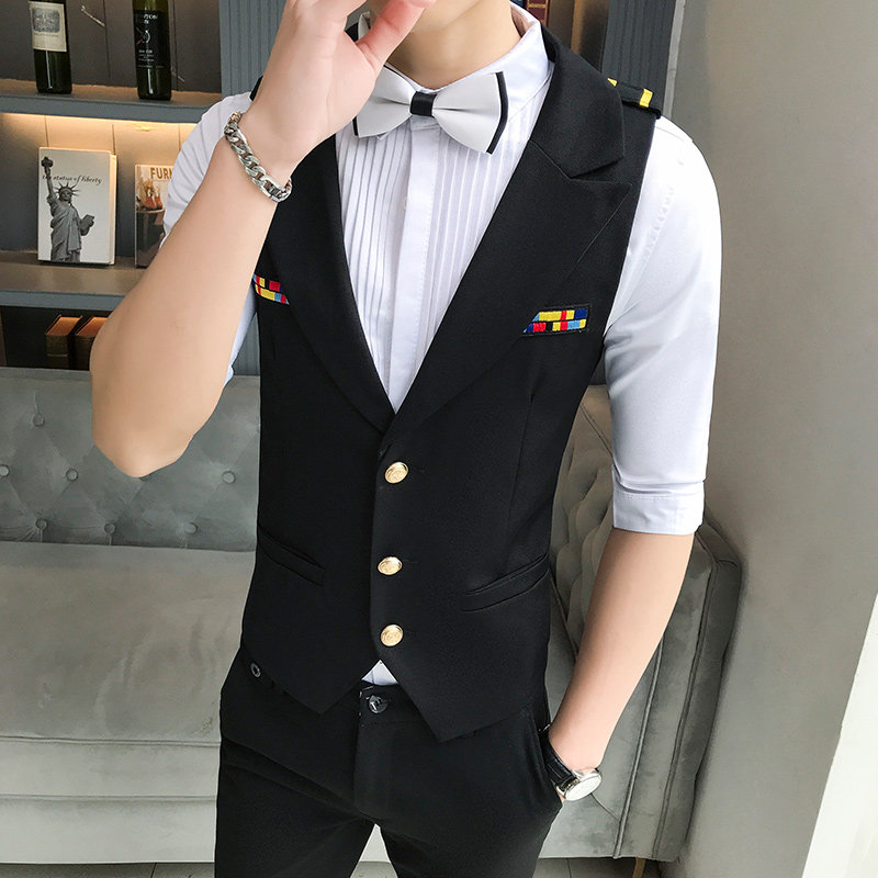 LP776-春季新款男肩章空少马甲KT酒店服务员马甲大码P45,男装背心/马甲,星座717A