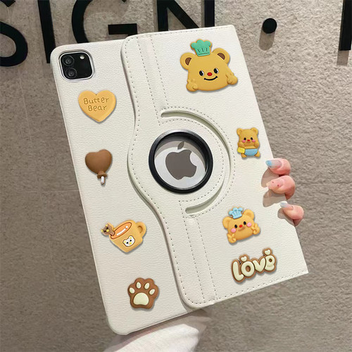 旋转360适用ipad9代保护套A2197第八代新款MINI7卡通小黄熊公仔A2270苹果Air3/10.5英寸ipad9.7寸A1893A1822