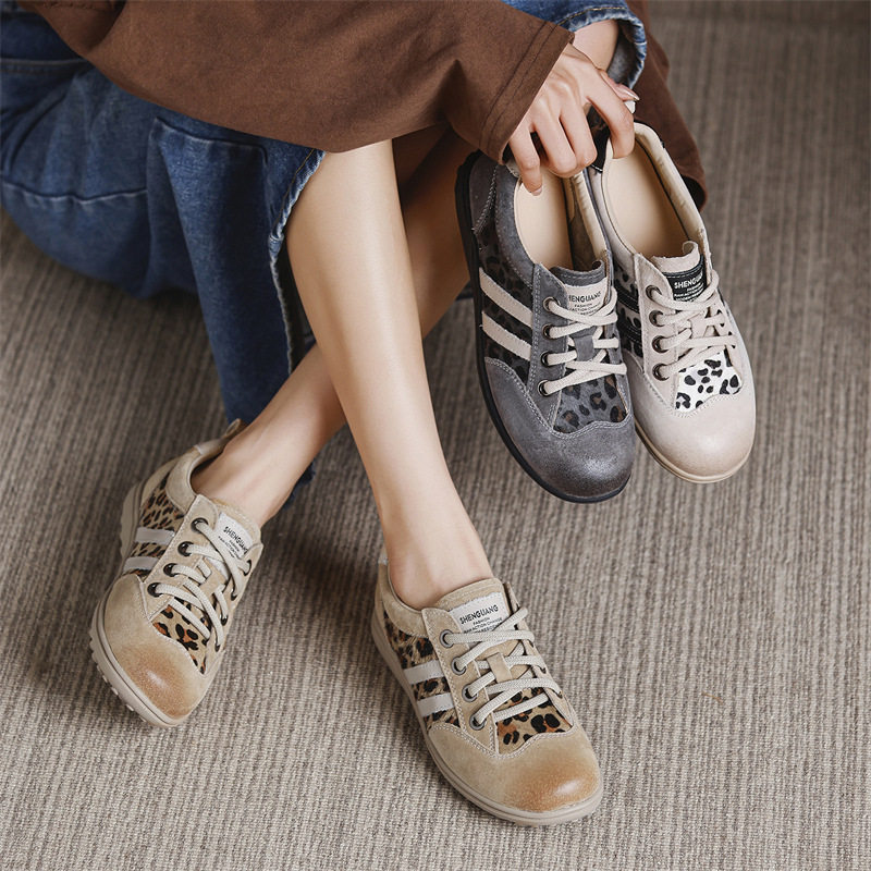 2026春新款牛皮平底豹纹德训鞋时尚百搭阿甘鞋开学季休闲女单鞋潮,女鞋,时尚休闲鞋,淘宝优惠券,粉丝福利购,淘宝优惠卷