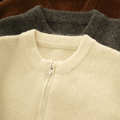 开衫 浮光浅夏 韩系软糯高级质感圆领双拉链宽松纯色加厚长袖 毛衣