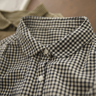 梨英 秋棉格子衬衫女韩版学院风宽松休闲衬衣复古宽松打底减龄