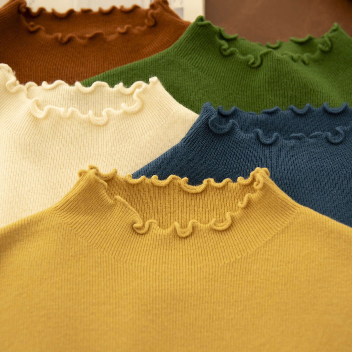 永恒雨 韩版宽松立高领木耳边纯色通勤气质打底针织衫毛衣糖果色