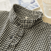文艺清新木耳领花边立领黑白格子打底衬衫 新款 女 秋季 有点甜